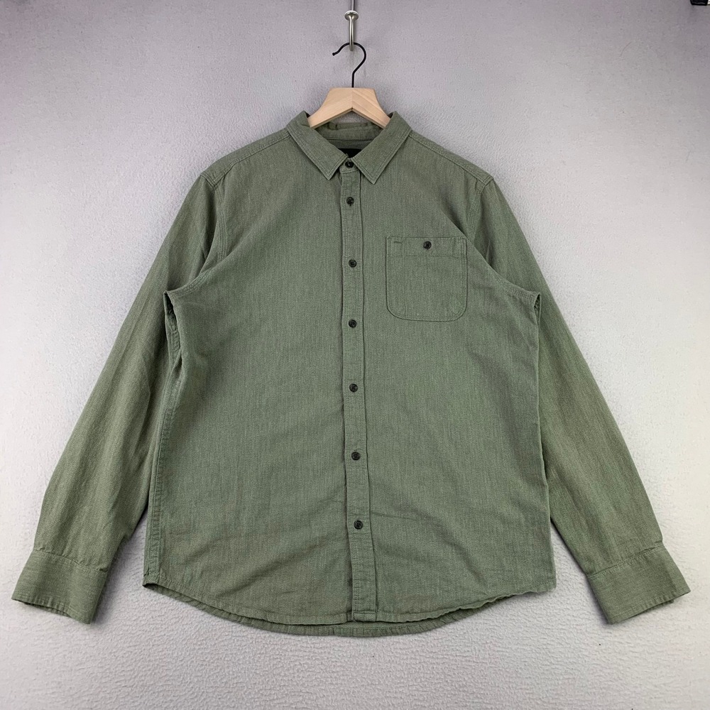 prAna Organic Cotton Button Up Shirt Mens Medium Green Casual Long Sleeve Preppy